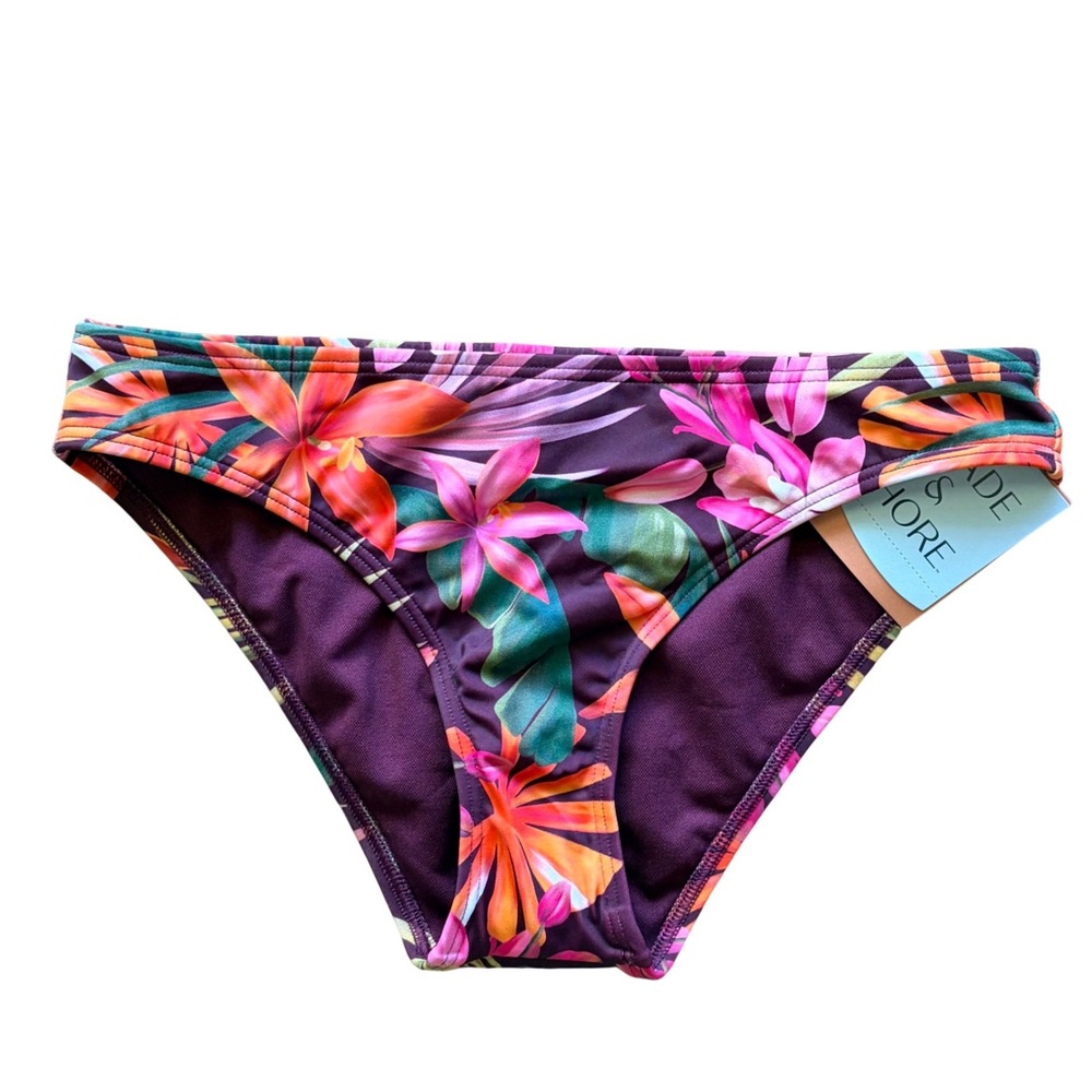 Shade & Shore Tropical Floral Flower Low Rise Swim Bikini Bottoms XS 0-2 NEW NWT